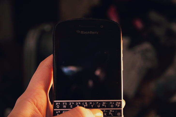 telefon, BlackBerry, display, hånd, skærm, sort, smartphone