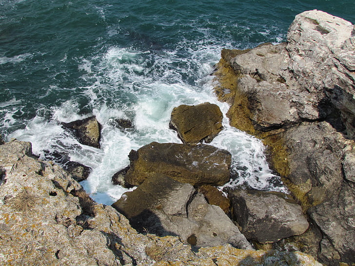 mer Noire, roches, vagues, écume de mer, silhouette, mer, nature