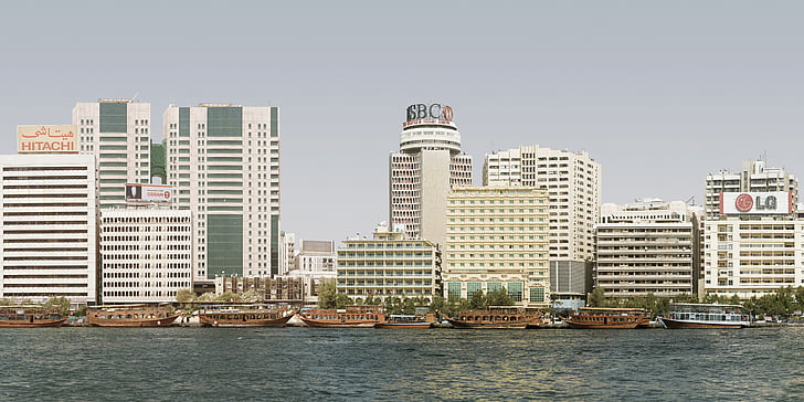staden, Creek, LG, Dubai, balkong, stadsbild, bostadshus