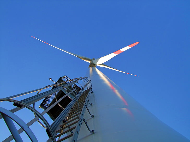 wind turbine, rotor blades, large, head, high, wind energy, wind