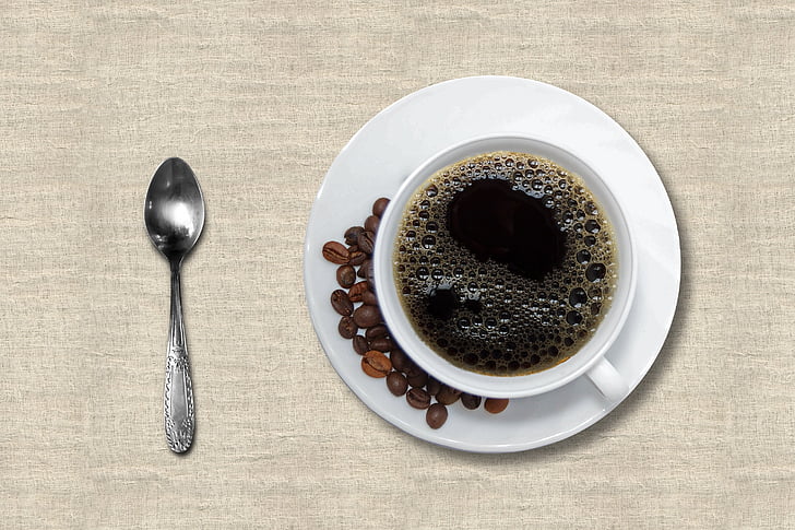καφέ, Κύπελλο και πιατάκι, μαύρο καφέ, κουταλάκι τσαγιού, κ.γ., ποτών, πιατάκι
