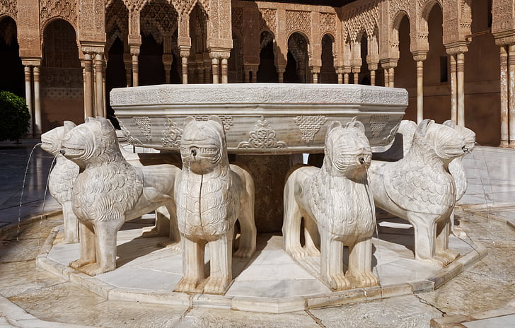 Lion springvand, Alhambra, bygning, antik, Granada, Spanien, verdenskulturarv