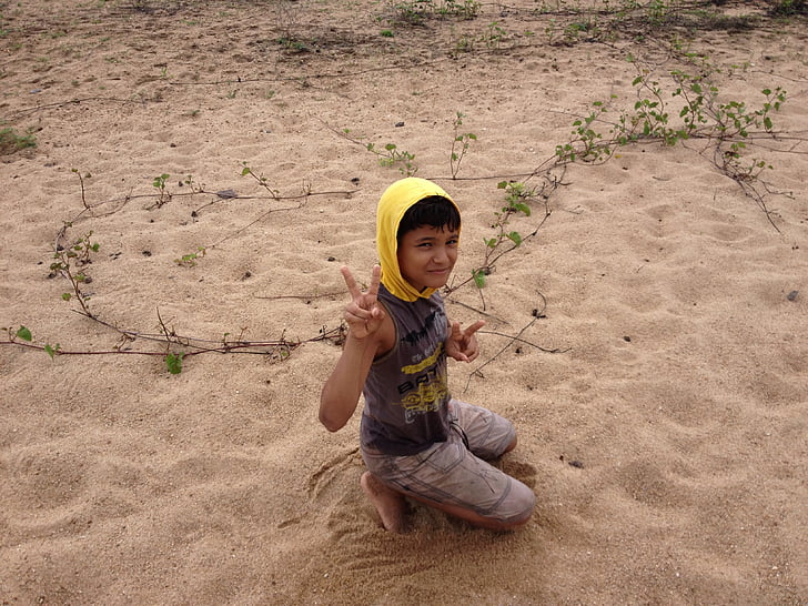 Kid, Pojke, naturliga, Sand, reproduktion, stranden
