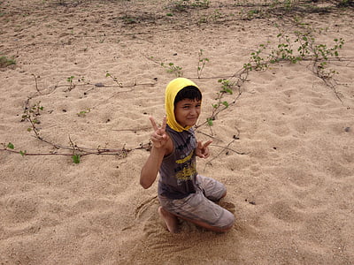 Kid, ragazzo, naturale, sabbia, riproduzione, spiaggia