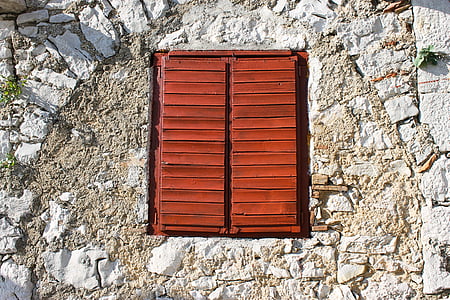 finestra, Persianes, barres, tancat, finestres de fusta, vell