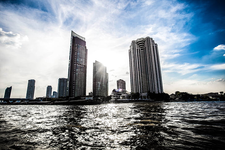 City, River, Thaimaa, pilvenpiirtäjä, Kaupunkikuva, kaupunkien skyline, arkkitehtuuri