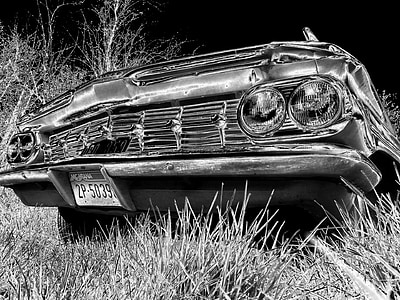 Oldtimer, framsidan, svart och vitt, Classic, bil, Automobile, motor