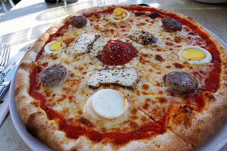 Pizza, comer, Italia, Italiano, delicioso, salchicha, Malta