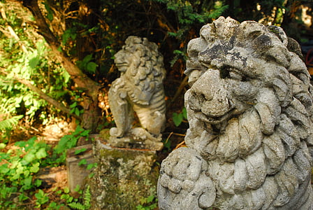 Leeuw, stenen figuur, standbeeld, beeldhouwkunst, Tuin standbeeld