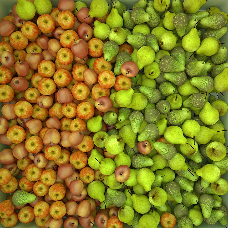 apples, pears, fruit, 3d, food, freshness, backgrounds