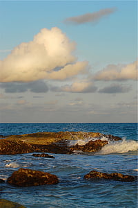 pludmale, viļņi, dienas, akmeņi, atklātos akmens bluķus bieži izmanto, splash, ūdens