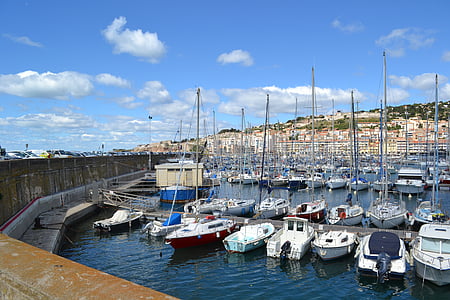 sète, port, boats, france, mats