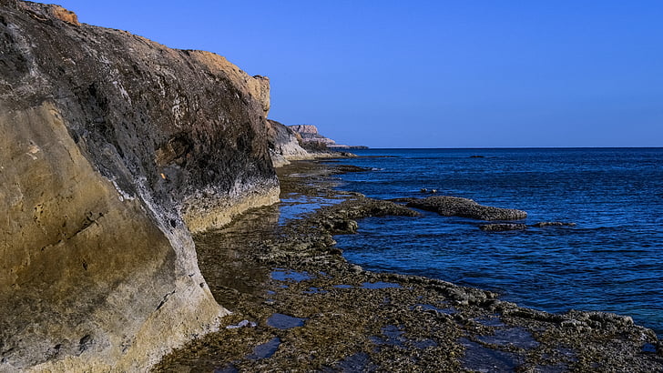 Küpros, Cavo greko, rannikul, kalju, rannajoon, maastik, loodus