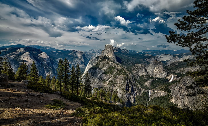Yosemite, εθνικό πάρκο, τοπίο, Καλιφόρνια, βουνά, μακρινή θέα, ουρανός