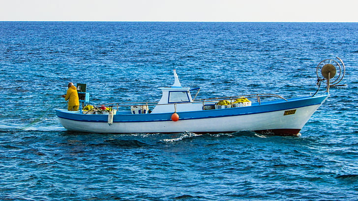 Rybaření, rybářský člun, loď, Já?, tradiční, rybář, Kypr