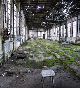 lapsed, decay, ruin, old factory, hall, leave, morbid