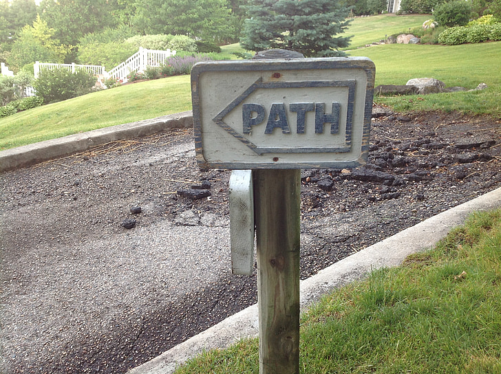 sign, path, post, road