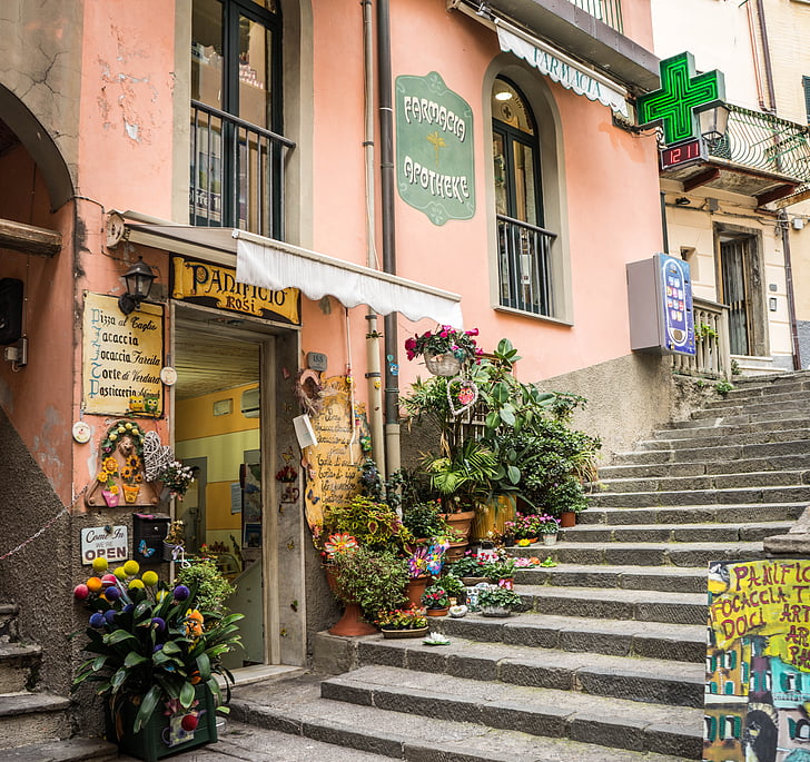 Cinqueterre, Italien, Treppen, Blumen, Eingangsbereich, mediterrane, Klippe