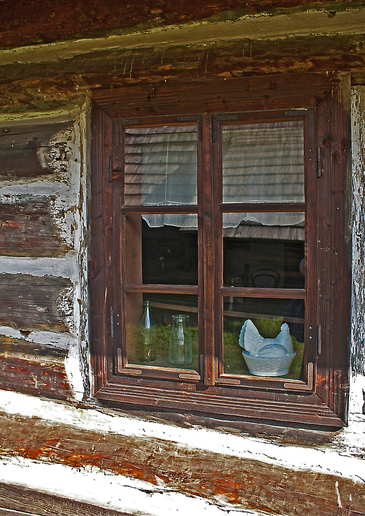 langas, senas langas, medinių langų, Kotedžas, medinis namas, senas, medinių konstrukcijų