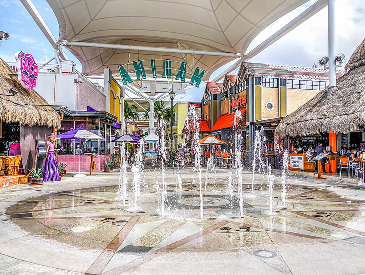 fontein, winkelcentrum, Mexico, Cancun, stad, Center, het platform
