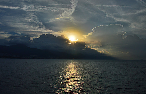 puesta de sol, Buenas noches, cielo de la tarde, Mediterráneo