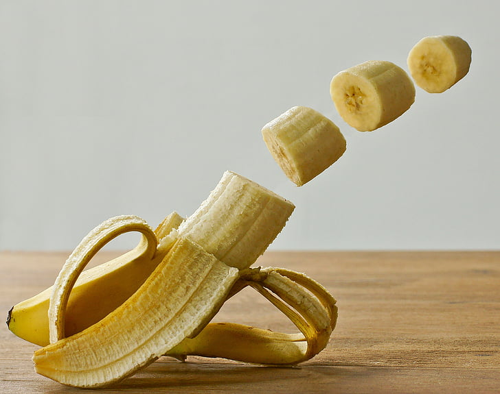 banānu, augļi, Manipulācija, studija, dzeltena, veselīgi, pārtika