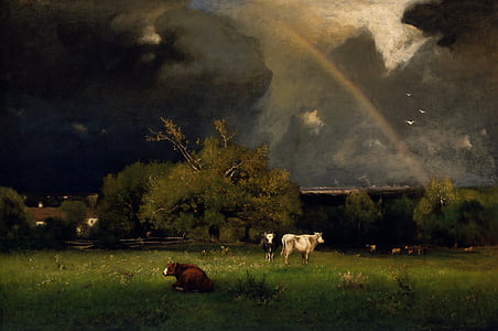george inness, painting, oil on canvas, art, artistic, artistry, sky