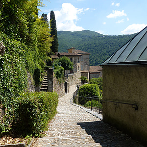Morcote, Ticino, Šveicarija, kelio, kaimas, senas, antikvariniai