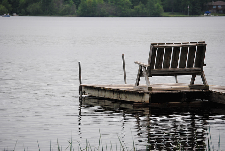 dock, lake, bench, water, calm, peaceful, vacation