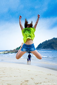 девочка, прыжок, женщина, Счастливый, Джой, пляж, Пхукет