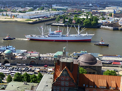 fartyg, behållare, Elbe, sjöfart, hamn, containerfartyg, Frakt