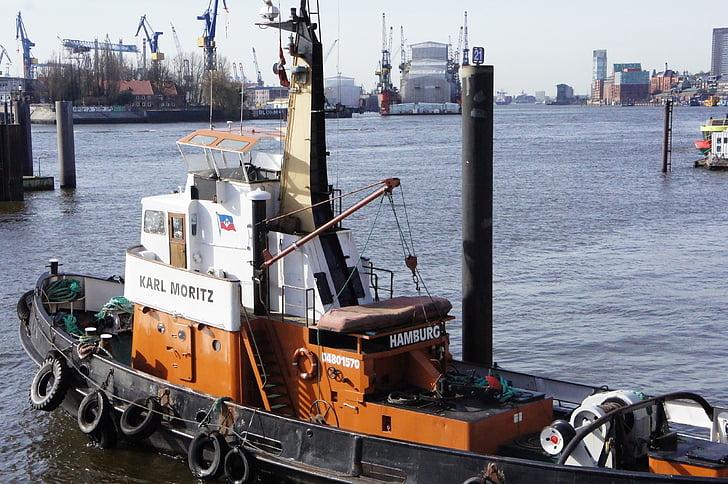 Hamburg, port, barca, remorcher, apa