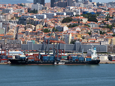 žlutá Laguna, Lisabon, Portugalsko, loď, nádoba, přístav, přístav