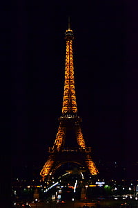 Eifelio bokštas, naktį, apšvietimas, Paryžius, Prancūzija, Eifelio bokštas, Paris - Prancūzija