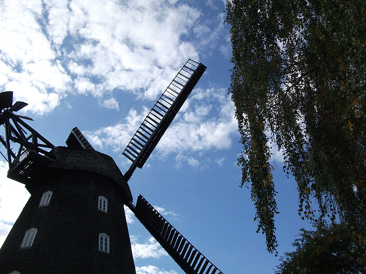 mill, sky, windmill, historically, clouds