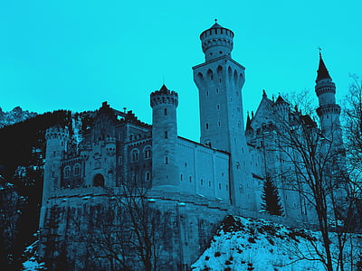 замък, Германия, Бавария, синьо, зимни, Нойшванщайн, пейзаж
