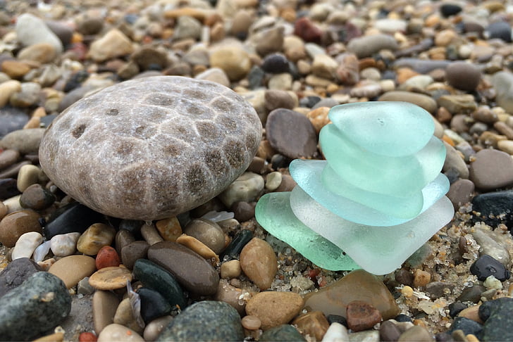 stone, beach glass, shore, beach, glass, sea