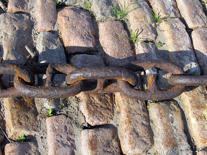 chain, chain links, big, cobblestones, steel, strong, security