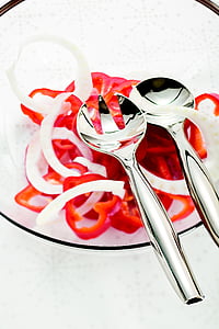 spoon, kitchen, table, fork, food, red, silverware