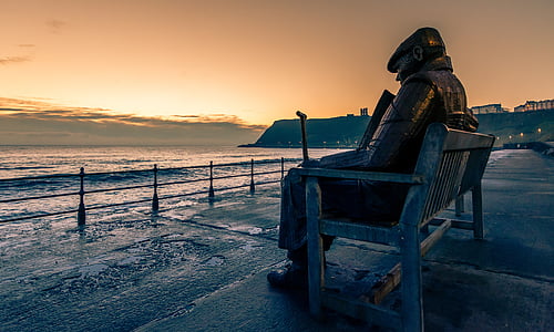 Seascape, skulptur, gigantiske benk, Scarborough, gammel mann, sjøen, landskapet