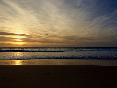 Захід сонця, море, горизонт, пляж, берег, миру, ходьби