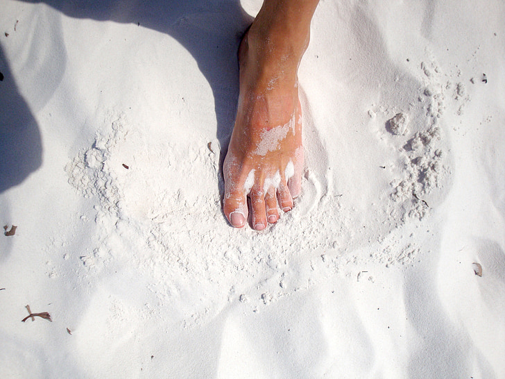 foot, beach, sand, white, alone, creation, human