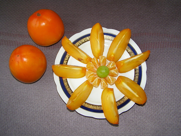 fruit, kaki, mandarins, healthy, eating, fresh fruit, nature