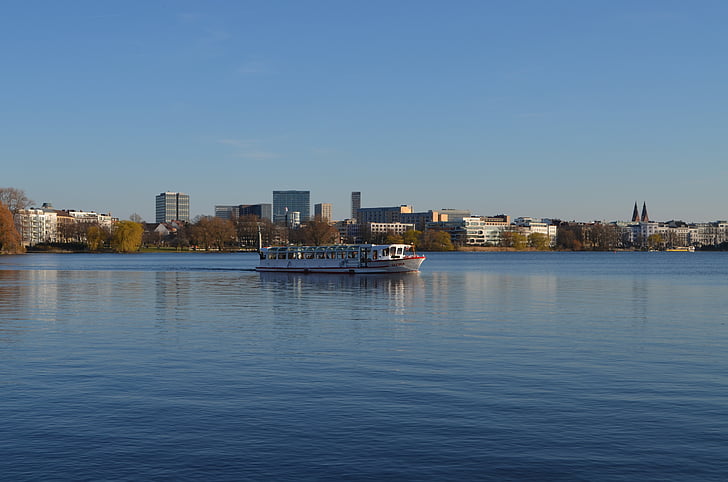 Alstero, Hamburgas, alsterdampfer, vandens, ežeras, banko, laivas