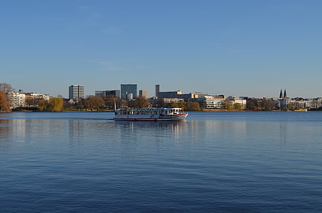 Alster, Hamburg, alsterdampfer, vode, jezero, banka, ladja