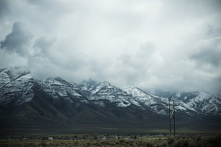 눈, 코팅, 회색, 산, 주간, 비 구름, 안개