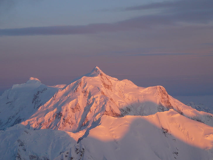 montagna, Mount hunter, begguya, Alaska, luce del sole, tramonto, alpino