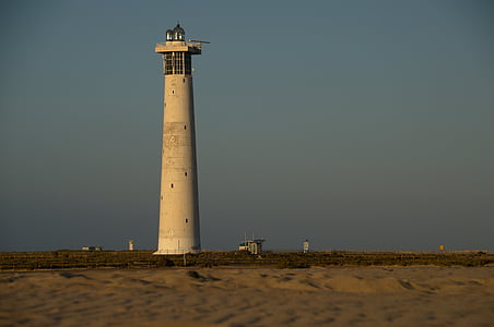 fuerteventura, lighthouse, beach, sea, sky, landscape, costa