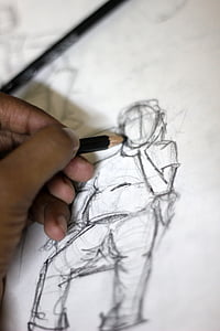 artist, skissere, stående, blyant, tegning, skisse, kunst