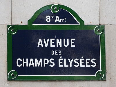 Avenue, tegn, vejskilte, Paris, grøn, Champs elysees, Frankrig